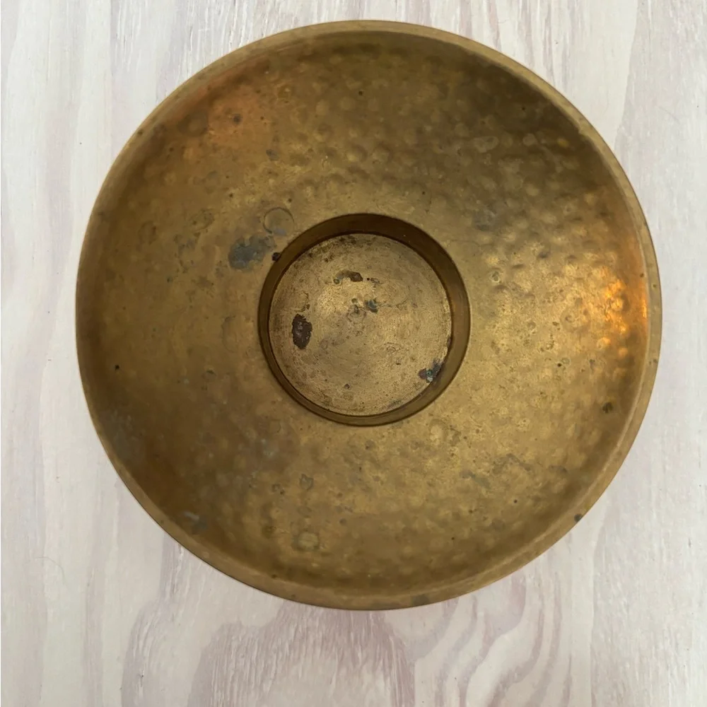 Vintage Hammered‎ Brass Candleholder,